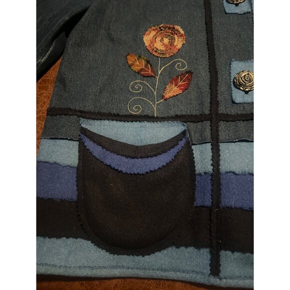 Parsley & Sage Boho Womens Floral Embroidered Jacket L Blue Cotton Wool Blend - Picture 4 of 9